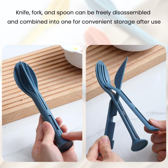 Yousheng 3-In-1 Portable Cutlery Set with Fork Spoon Cutter Food Grade Reusable Outdoor Camping Picnic Hiking Travel Nesting Flatware Utensils Kit