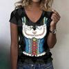 Camiseta Casual de Manga Corta con Cuello en V para Mujer Estampado Oktoberfest Top Tejido Ligero y Transpirable Camiseta de Corte Holgado para Uso Diario