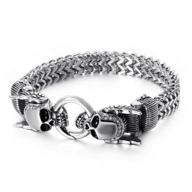 European and American Personalized Titanium Steel Keel Chain Bracelet, Punk Style Men's Diamond-encrusted Skull Bracelet