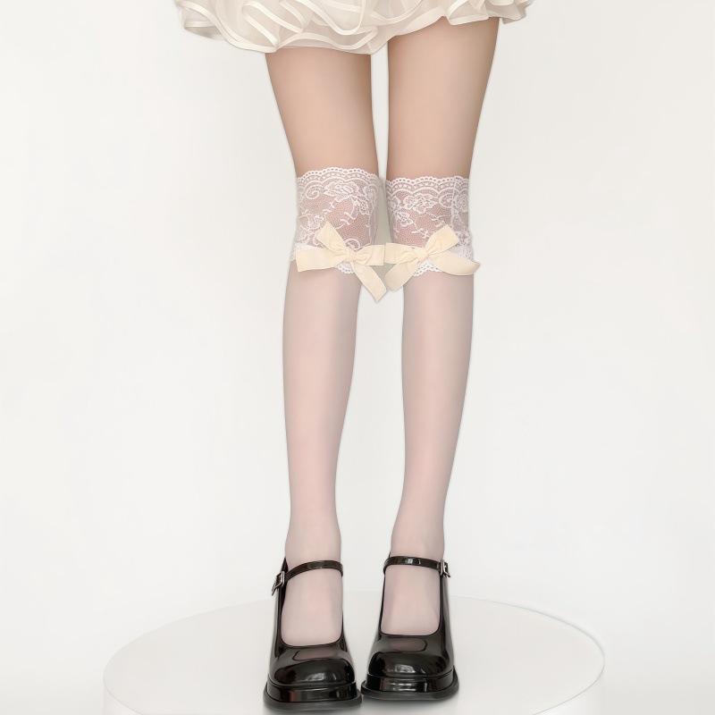 Summer Lolita Japanese Girls Lust For The Wind, White Streamer Bow, Any Cut Stockings, Children'S Knee Socks