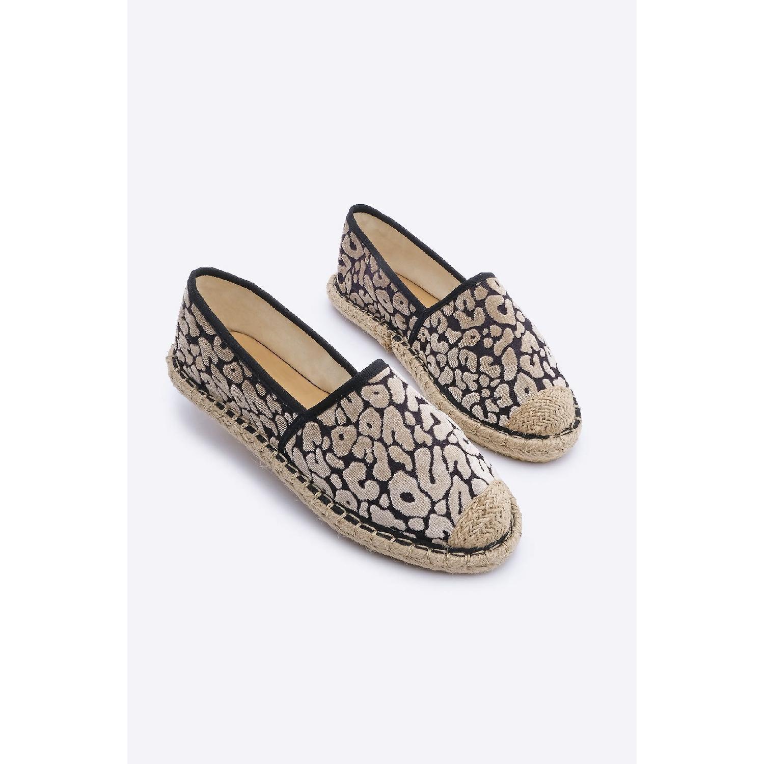 

Women s Velvet Leopard Patterned Jute Espadrille Ballerina Bahven Beige 36