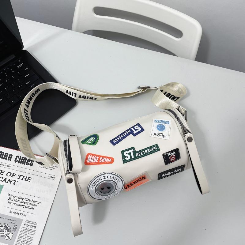 

Premium messenger bag new women s bag trendy brand versatile bucket bag letter badge cylinder bag shoulder women s bag белый