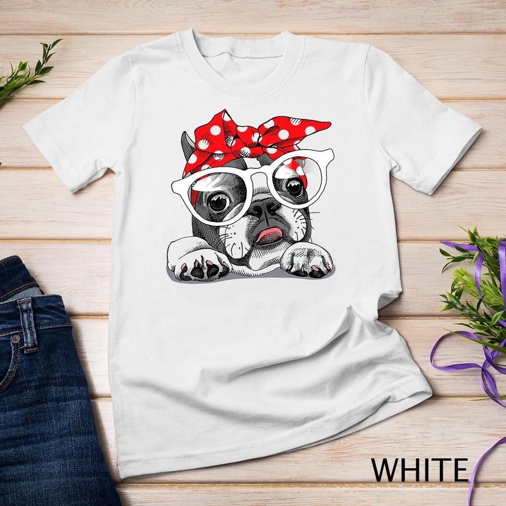 

Cute French Bulldog Colorful Headband And Glasses Unisex T-shirt XL