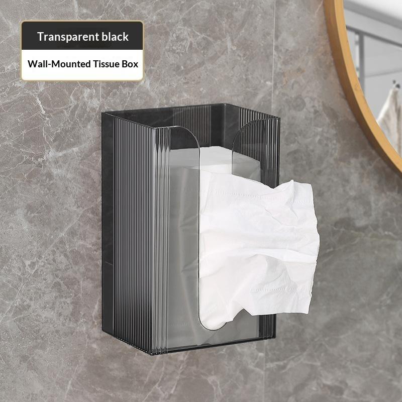 Plastic Tissue Box Holder, Wall Mounted, Transparent, Multi-Functional Paper Towel Dispenser For Living Room And Bathroom