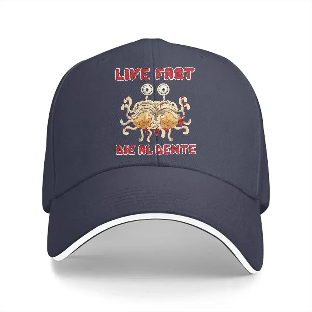 

Live Fast Die Al Dente Baseball Caps Peaked Cap Flying Spaghetti Sun Shade Hats for Men Women One Size