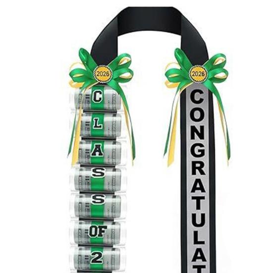 2026 Graduation Money Lei with 11 Cash Holder Double Braided Grad Ribbon Leis Graduation Gifts for Class of 2026 High School College Party Supplies
