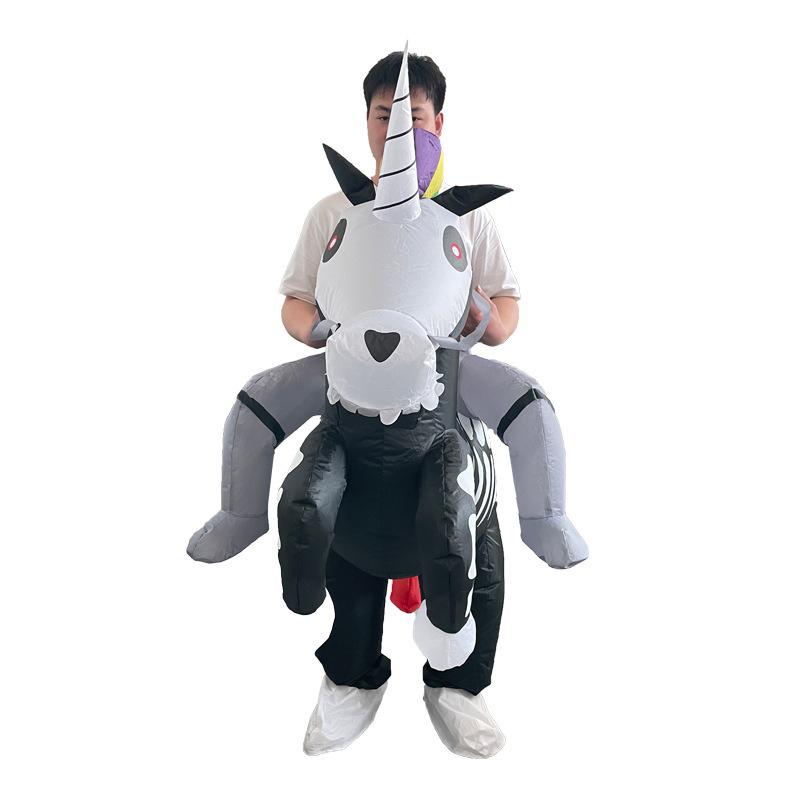 Riding Skeleton Unicorn Inflatable Suit Prank Entertainment Cosplay Clothing Performance Wear Cartoon Doll Costume Prop