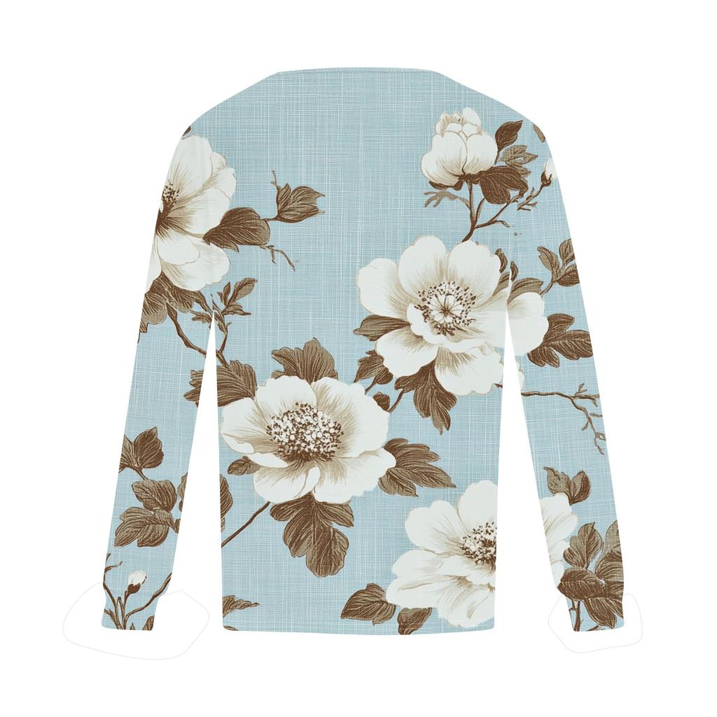 Damenmode Lässig Plissiert Rundhals Vintage Blumendruck Langarm T-Shirt Top