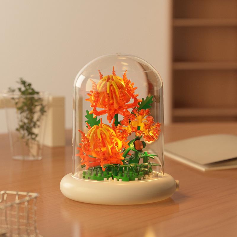 Dream Flower Box: Preserved Building Block Bouquet Set - Sunflower & Carnation. Ideal Toy for Children's Assembly.