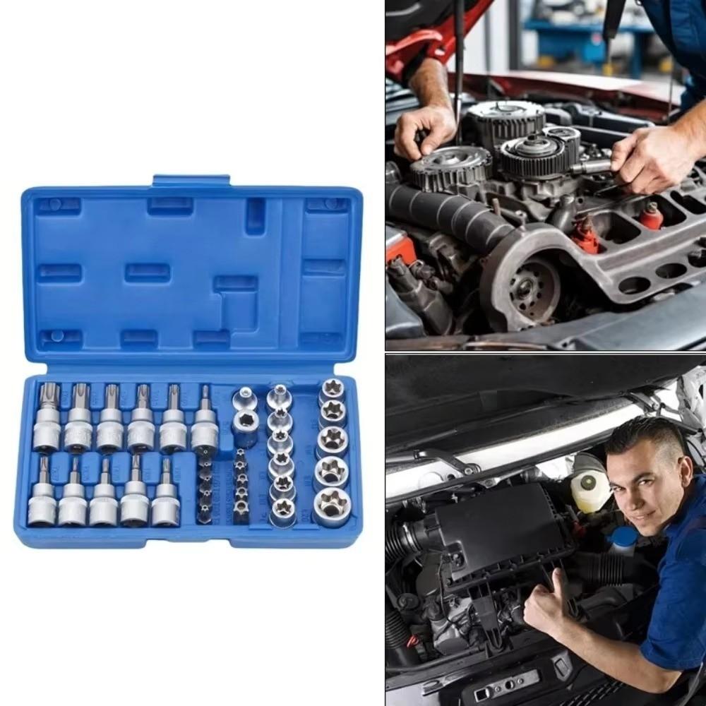 34Pcs/ Set Male Female Bits Drive Torx Star Bit socket Torx Bit Socket  Automotive Repair