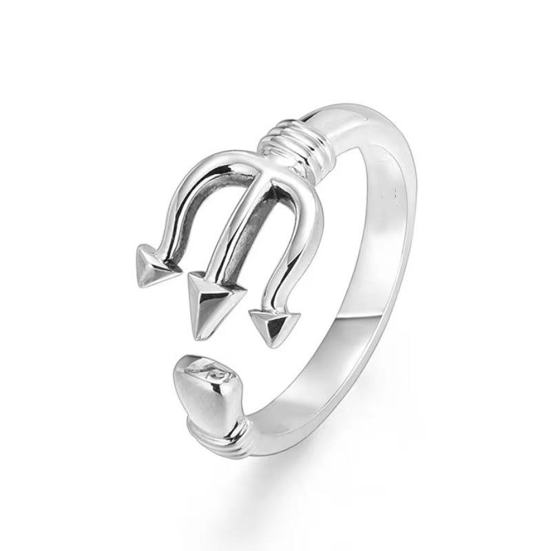 Men s Retro Thai Silver Trident Ring - Trendy, Versatile, Adjustable Design