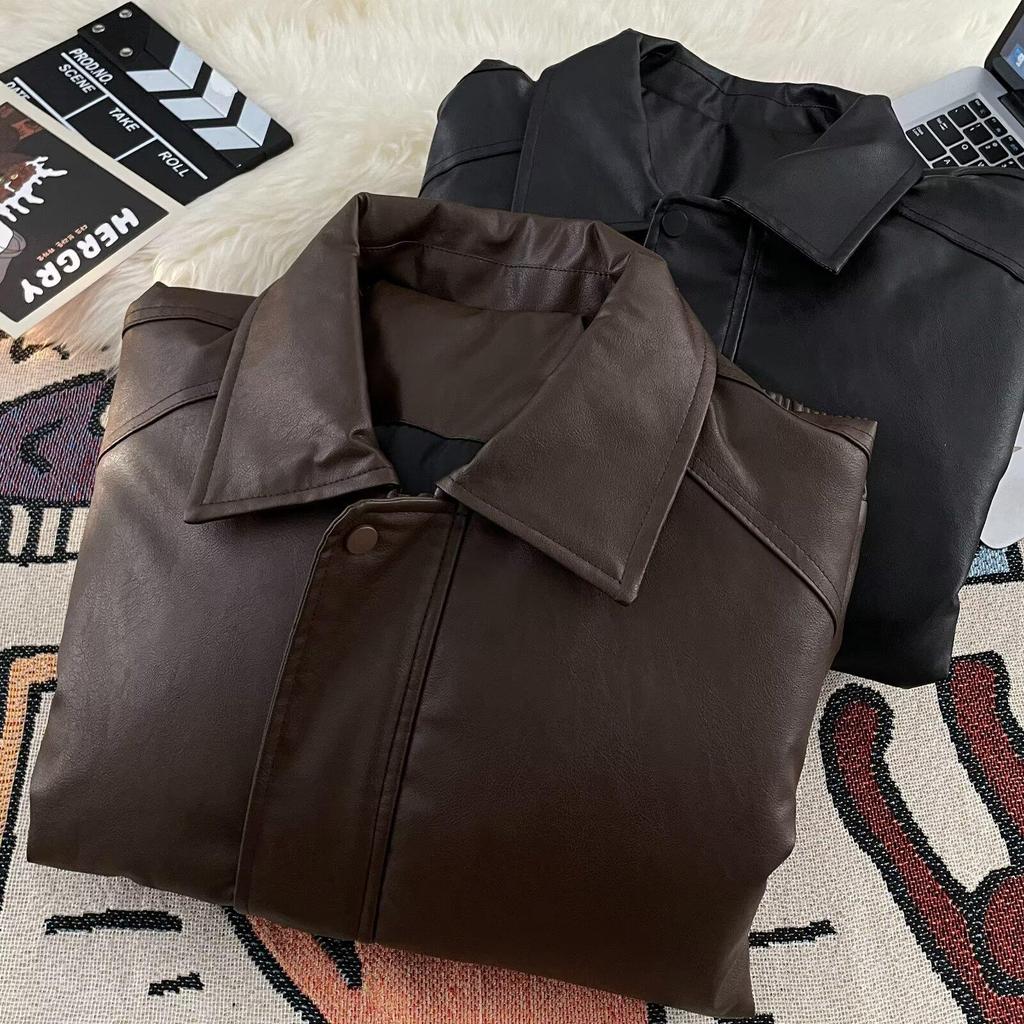 Unisex Retro PU Leather Motorcycle Jacket: Padded, Thick, Versatile & Stylish with Lapels
