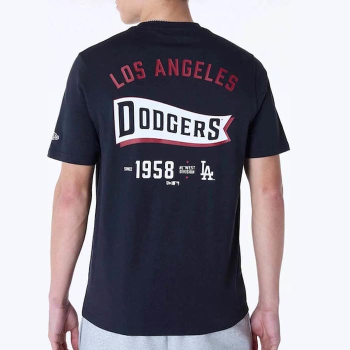 New Era Los Angeles Dodgers T-Shirt for Men and Women, MLB Cotton Tee with Logo Print (JP, Alphabet, M, (213) LA Navy) [Parallel Import]
