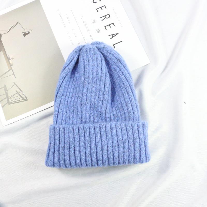 Autumn and Winter Warm Chic Knitted Hat Solid Color Crimped Casual Wool Hat Schoolgirl