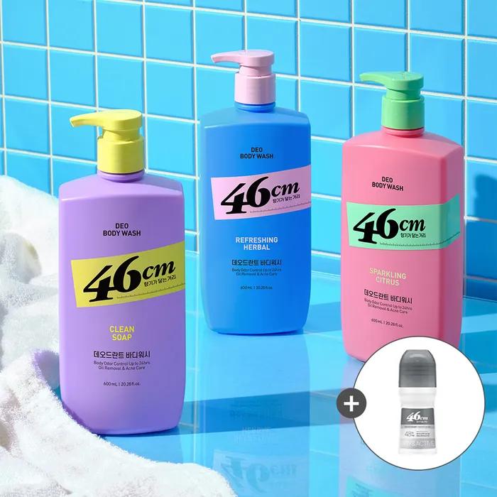 On the Body 46cm Body Wash 600ml Citrus/Clean Soap/Herbal includes 46cm Deodorant Roll-on 75ml Woody Musk