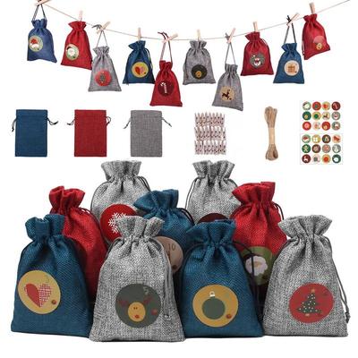 Christmas Advent Calendar Bags 24 Days Countdown Gift Bag Holiday Advent Bags 2025 New Year Hanging Decoration Navidad Kids Gift