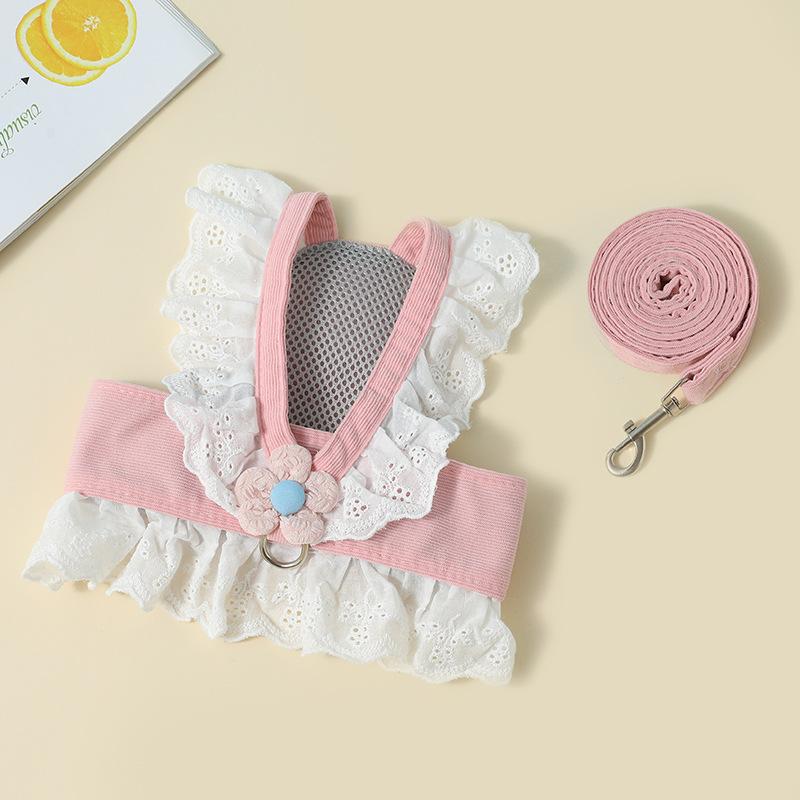 Small Cat and Puppy Travel Dog Walking Supplies with JK Chest Strap Flower Printed Traction Rope XS Size Cat and Dog Clothing