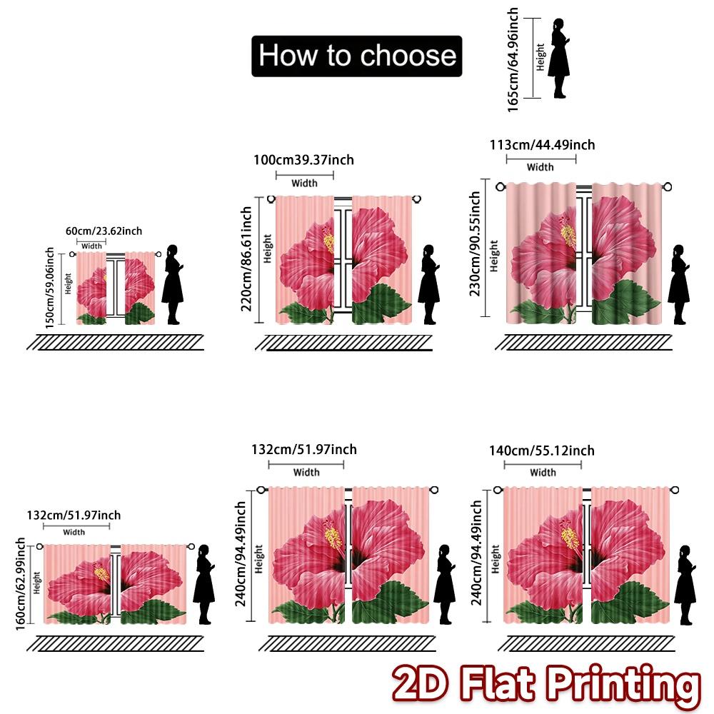 2D FLAT PRINTING 2pcs Curtains (Without Rod) Floral Elegance in Bloom Ramadan Festival Fashion Curtains Versatile Polyester