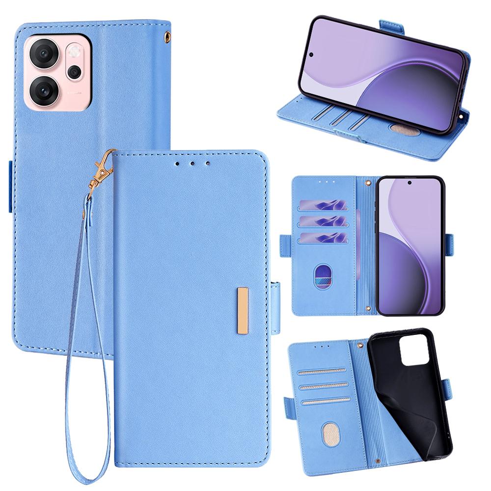 For Oppo Reno14 F 5G Case RFID Blocking Wallet PU Leather Phone Cover with Wrist Strap