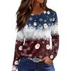 Women's Fashion Casual Slit Hem Round Neck Long Sleeve Loose Christmas Printed T-Shirt Ladies Top