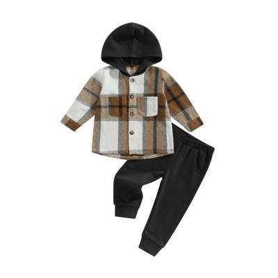 Vêtements pour bébés garçons en bas âge, hauts à manches longues, sweat-shirt à capuche écossais + pantalon de survêtement, ensemble de tenues d'automne et d'hiver pour petit garçon