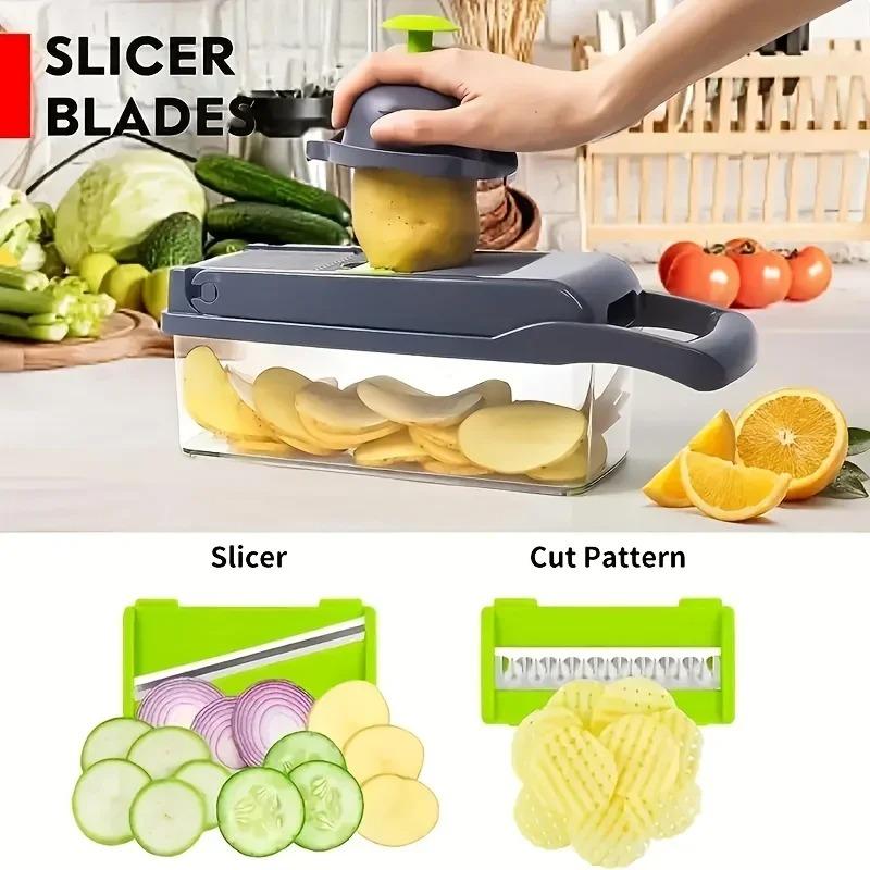 14/16-in-1 Handheld Vegetable Chopper for kitchen,Grater Dicer Slicer, Multi-Tool for Onion&Veggie Prep