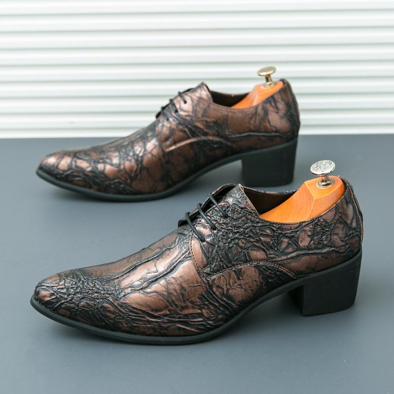 Men's Shoes Large Size Casual Shoes Platform Men's Pointed Retro Leather Shoes Men's High Heels Cuban Shoes European and American Banquet Shoes