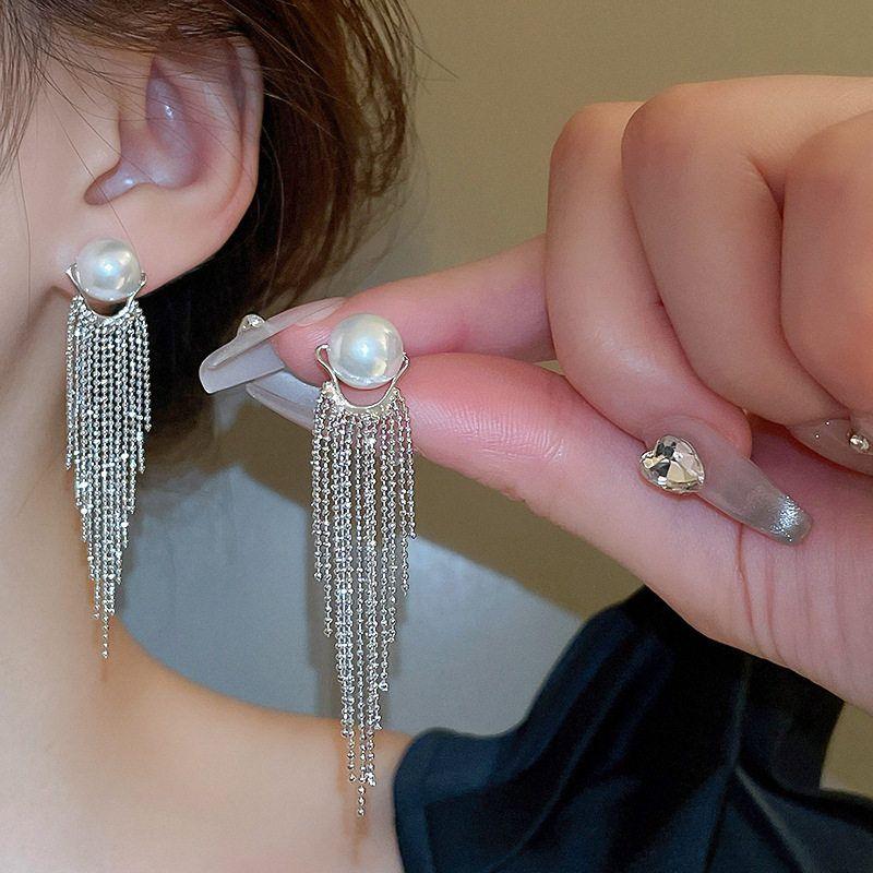 Pearl Tassel Ear Clip Non-Pierced Niche Design Eardrops New Arrival Best Selling Fancy Fashion Unique Earrings for Women