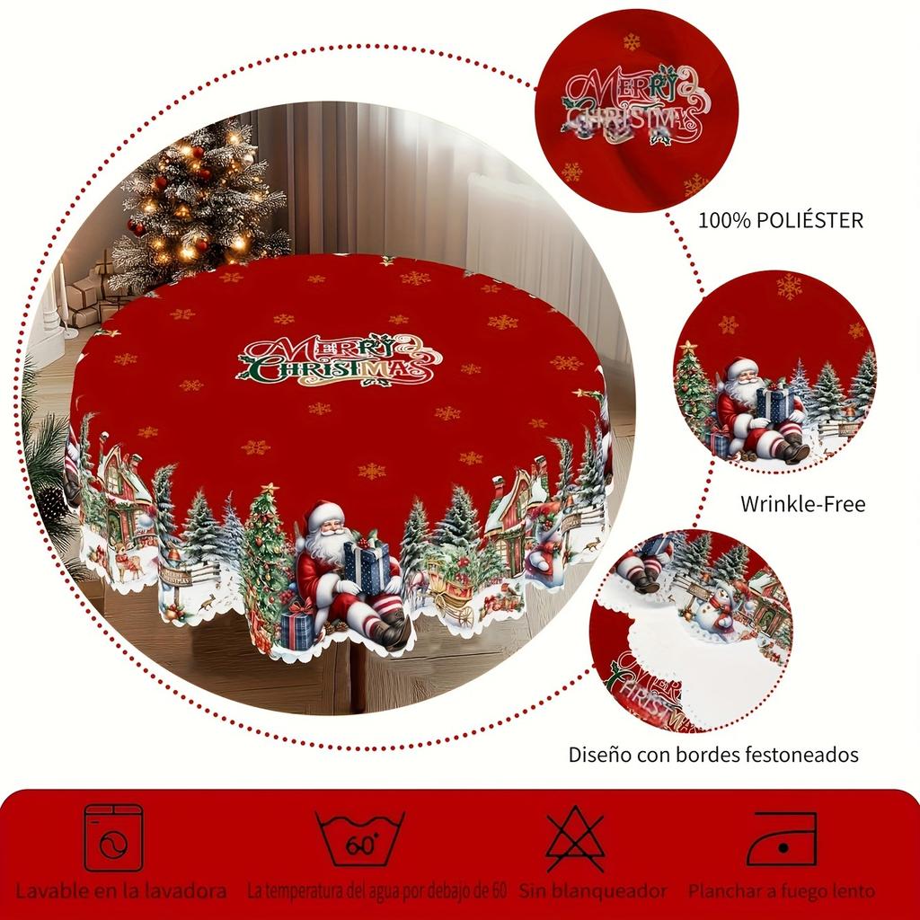 Christmas Tablecloth with Winter Snowman, Reindeer, and Xmas Tree Designs - Digital Print Fabric for Dining Table and Festival Decor
