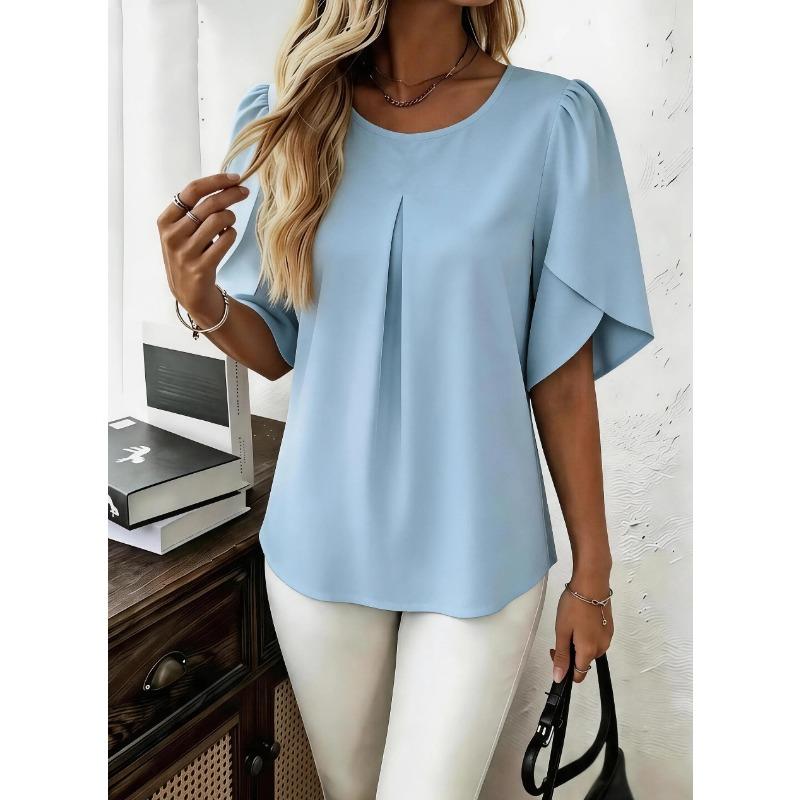 GMXIA Women's Fashion Short Sleeve O-Neck Summer Spring Casual Blouses & Shirts
