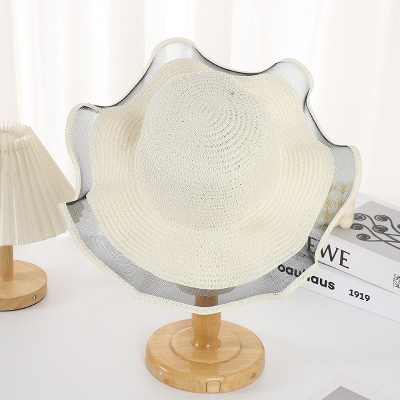 Sunscreen wavy edge straw hat high value DIY straw hat women's seaside sunshade breathable sunscreen straw hat