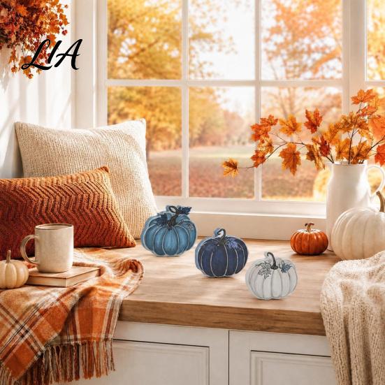 Wooden Harvest Decorations 3Pcs Pumpkin Table Decorations, Vintage Block Signs, Tabletop Ornaments Autumn Tiered Tray Decor for Thanksgiving Farmhouse