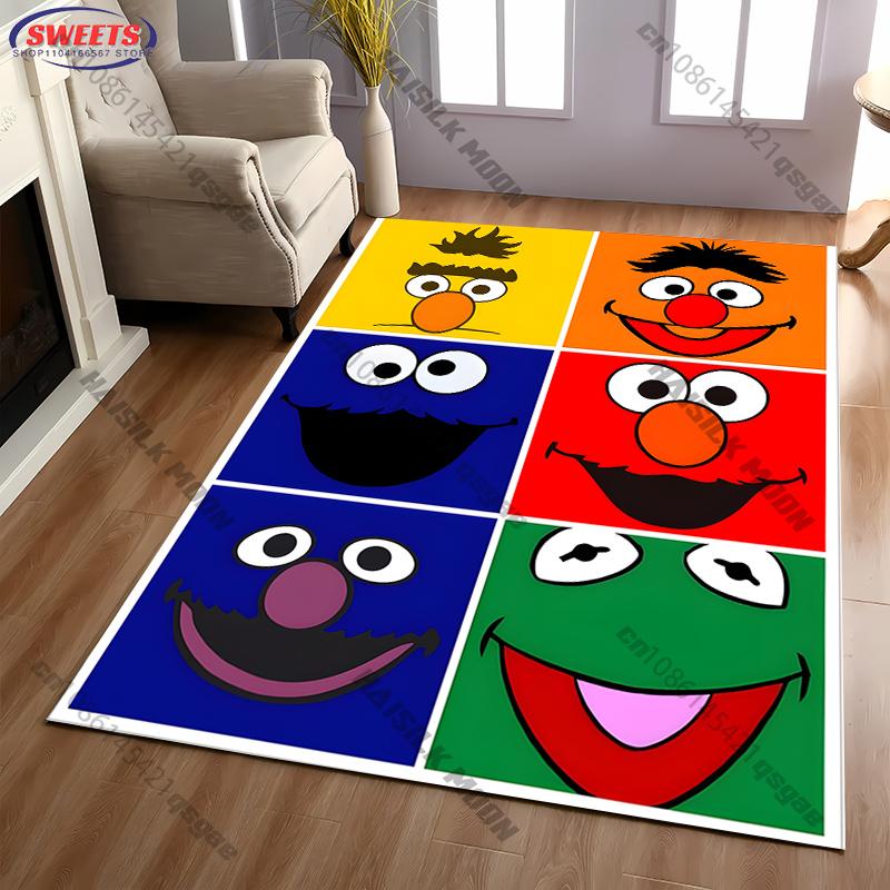 15 Sizes S-Sesame S-Street Theme Carpet Rug for Living Rooms Bedroom Entrance Door Decor Mat, Kids' Play Non-slip Mat Great Gift