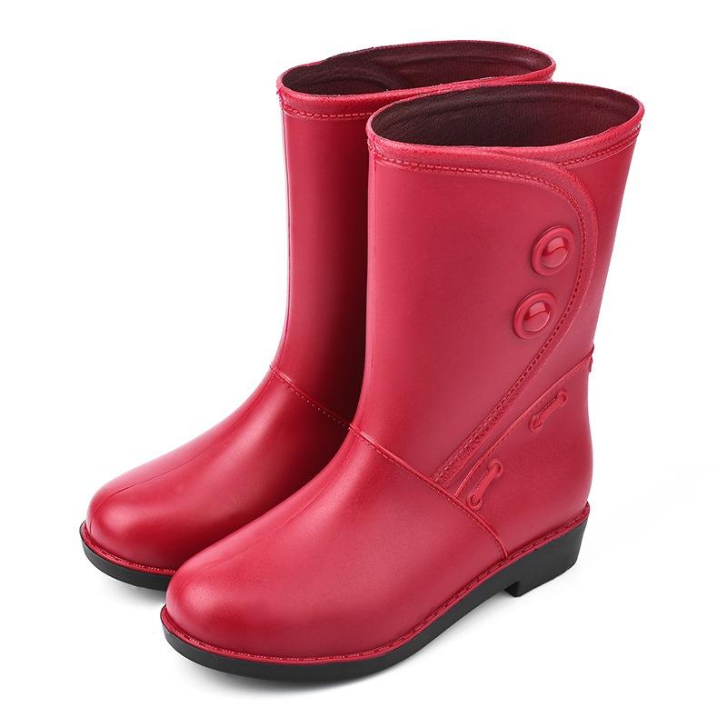 Women's rain shoes medium tube water shoes fashion warm rain boots women's cotton water boots non-slip work rubber shoes car wash kitchen