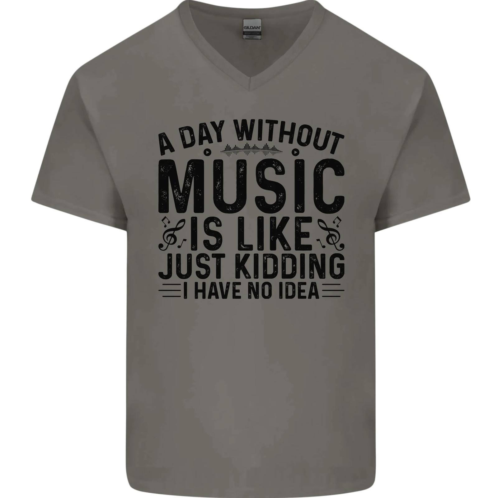 A Day Without Music Pop Rock Reggae Dance Mens VNeck Cotton T-shirt S
