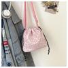 2025 New Summer Drawstring Pleated Floral Bag Women's Korean Version Underarm Bag Commuter Shoulder Messenger Tote Bag Tide