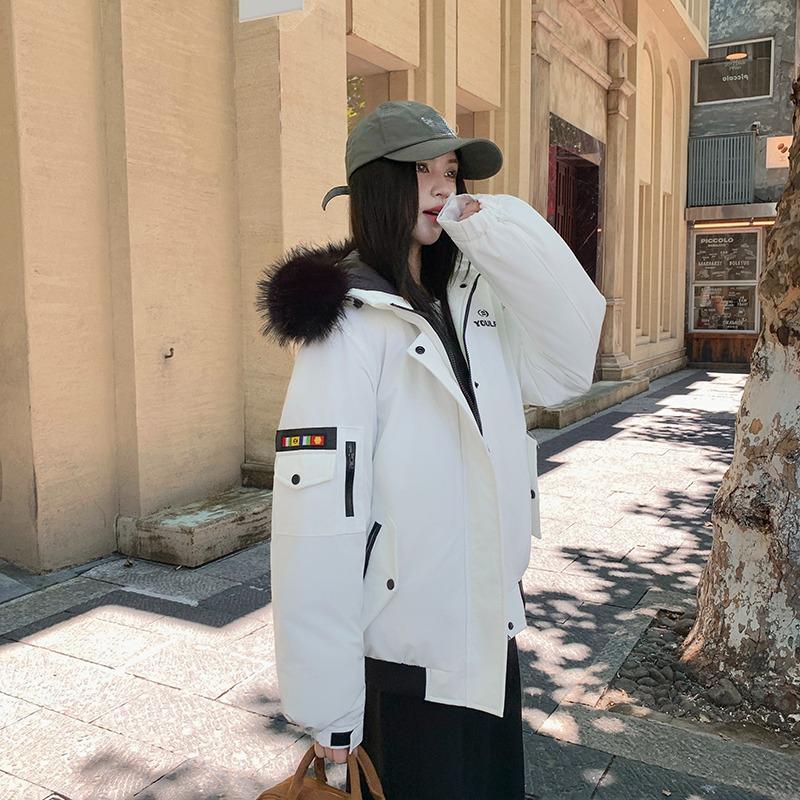 Winter Fashion Korean Big Fur Collar Workwear Thick Parka Coat with Hooded