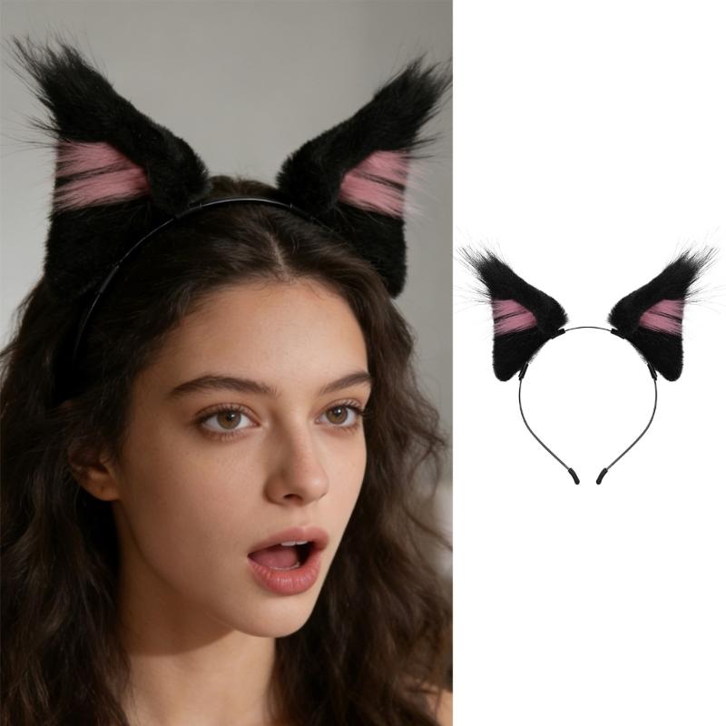 Rosa Kätzchenohr-Accessoires Kunsthaar-Ohren Haarband Flauschige Kopfbedeckungen für Halloween-Party und Kostümveranstaltung