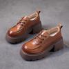 The First Layer of Cowhide Loafers Women's Autumn 2025 New Leather Muffin Thick-soled Retro Lace-up Women's Single Shoes