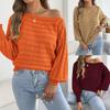Damen S Lässiger Herbst Winter Einfarbige Laternenärmel Bootausschnitt Lockerer Pullover