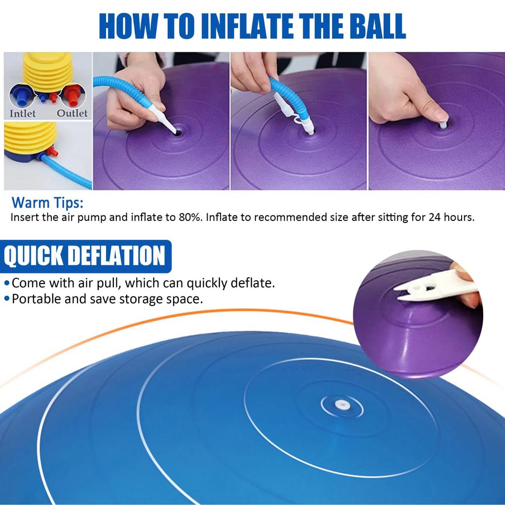 PVC Yoga Ball for Adults Fitness Exercise and Massage Anti-Burst Durable Non-Slip Surface for Home Gym and Physical Therapy Use