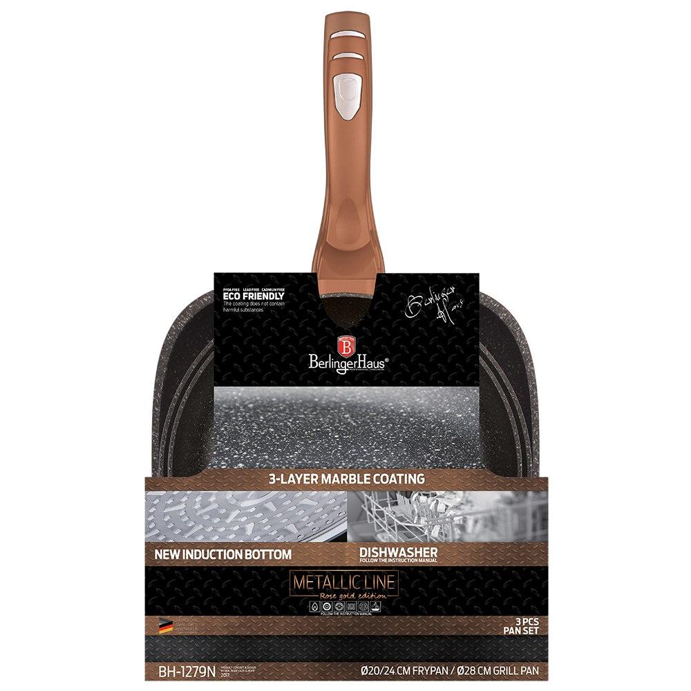 Set Of 3 Granite Pans Berlinger Haus Rose Gold Line Bh-1279