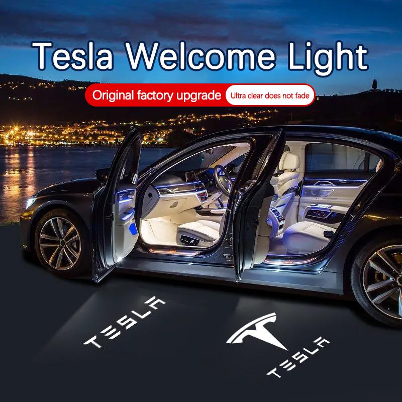Car Door Welcome Light For Tesla Model 3 Model Y Model S Model X Courtesy Icon HD LED Lamp Projector Atmosphere Light