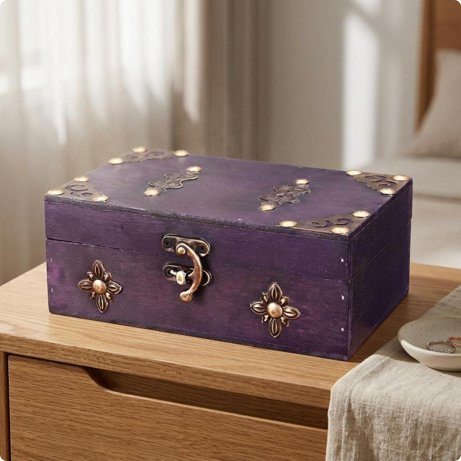 Vintage Design Wooden Jewelry Box Dustproof Retro Treasure Chest Rustic Elegance for