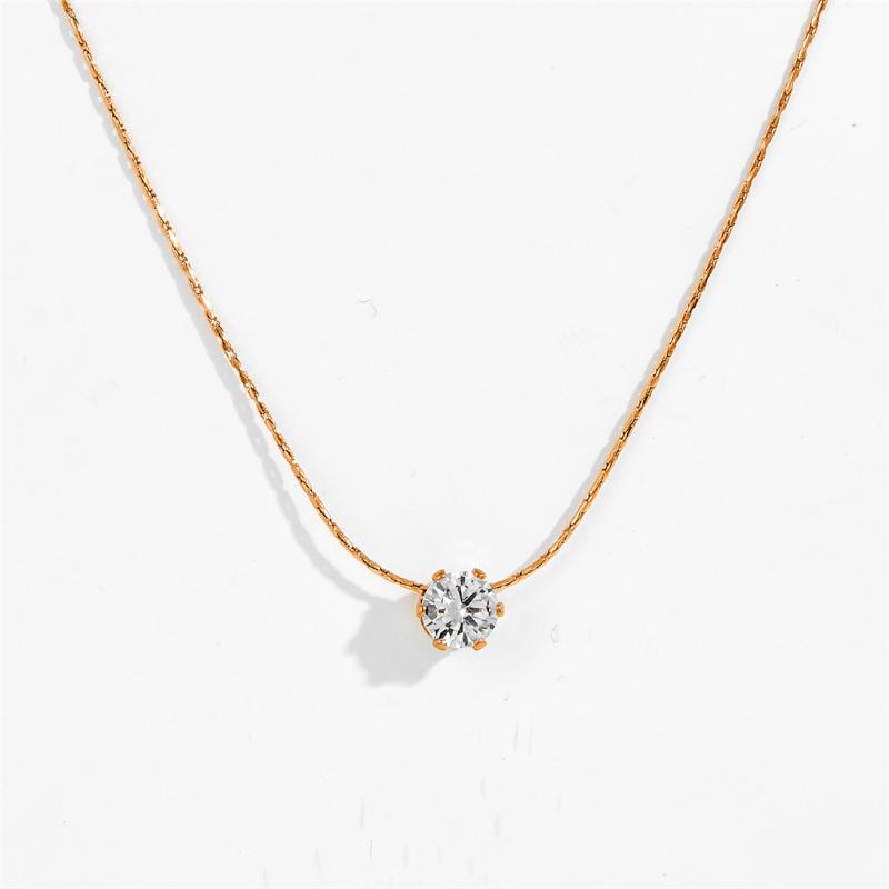 Minimalist Stainless Steel Heart Round Classic Zircon Charm Anti Tarnish Chain Necklace For Women Jewelry