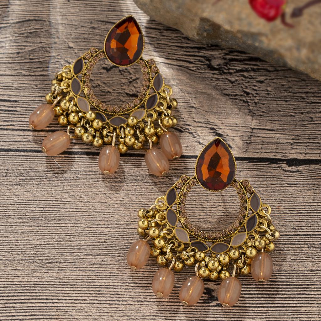 Ethnic style tassel oil-drip colorful vintage earrings for women, Bohemian water drop imitation agate Indian earrings