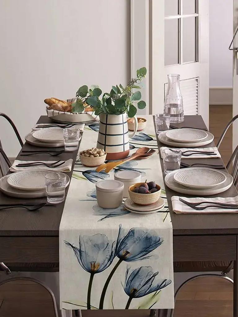 1pc Tulip Linen Table Runner ,Kitchen Dining Table Decoration for Indoor Outdoor Home.Festival gifts,minimalist style.