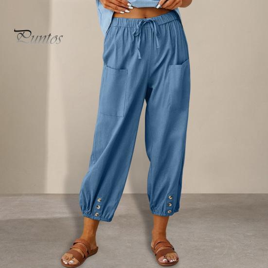 

Женские брюки с регулируемым шнурком, эластичные шаровары с высокой талией, однотонные широкие брюки с карманами, уличная одежда S хаки