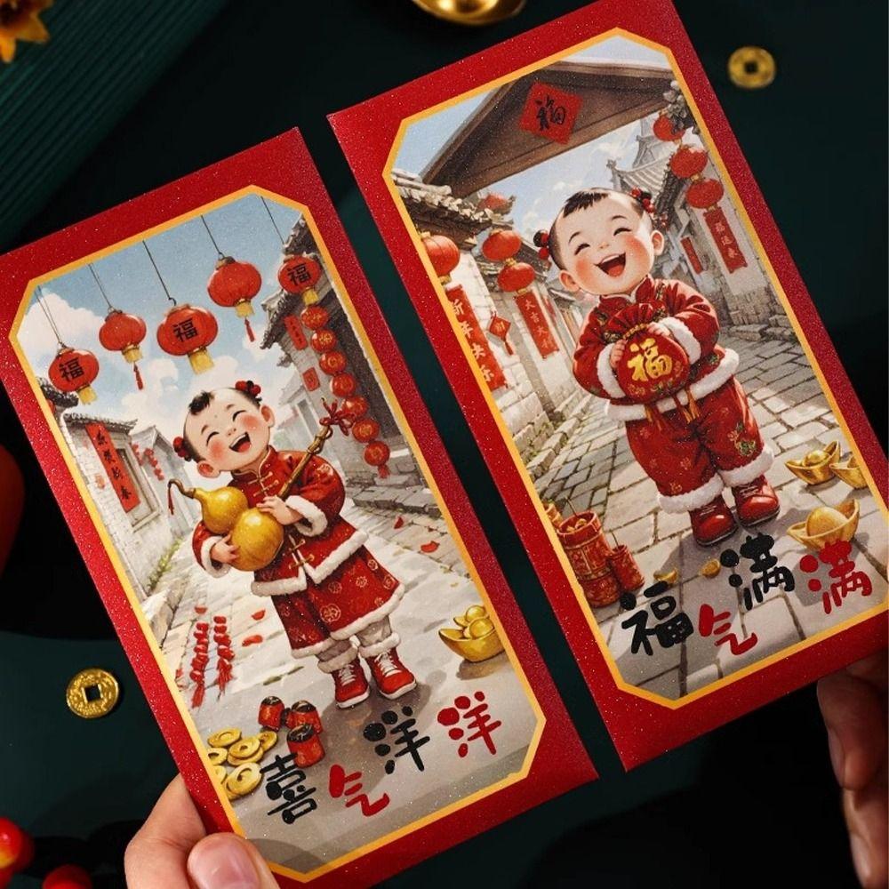 6pcs Traditional New Year Red Envelopes Cartoon Gifts Packing Bags  Wedding Birthday