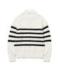 KNITTED Soft Cotton Heavy Waffle Half Zip Knit Stripe Ivory